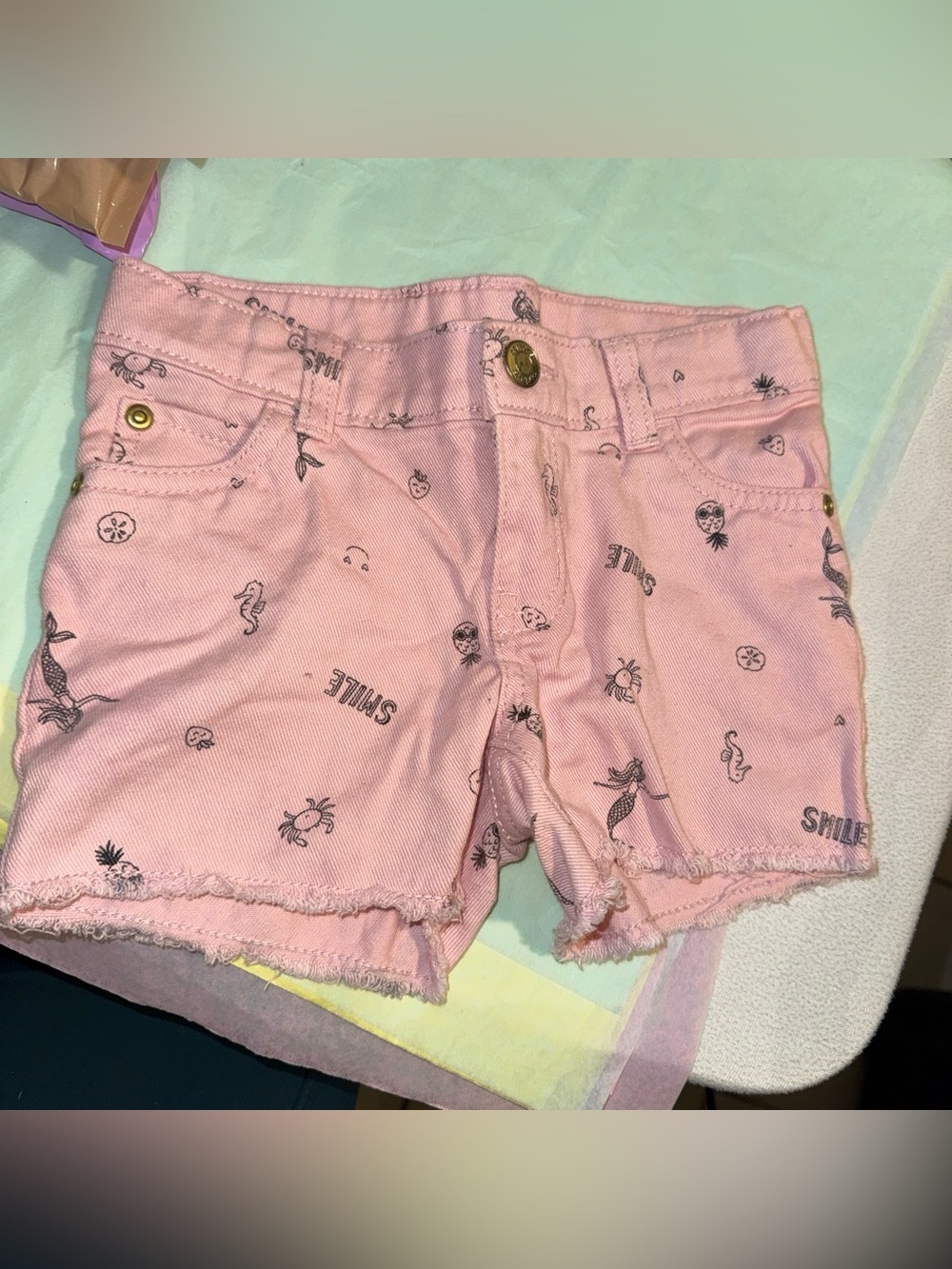 Carter's Pink Printed Denim Shorts with Playful Motifs